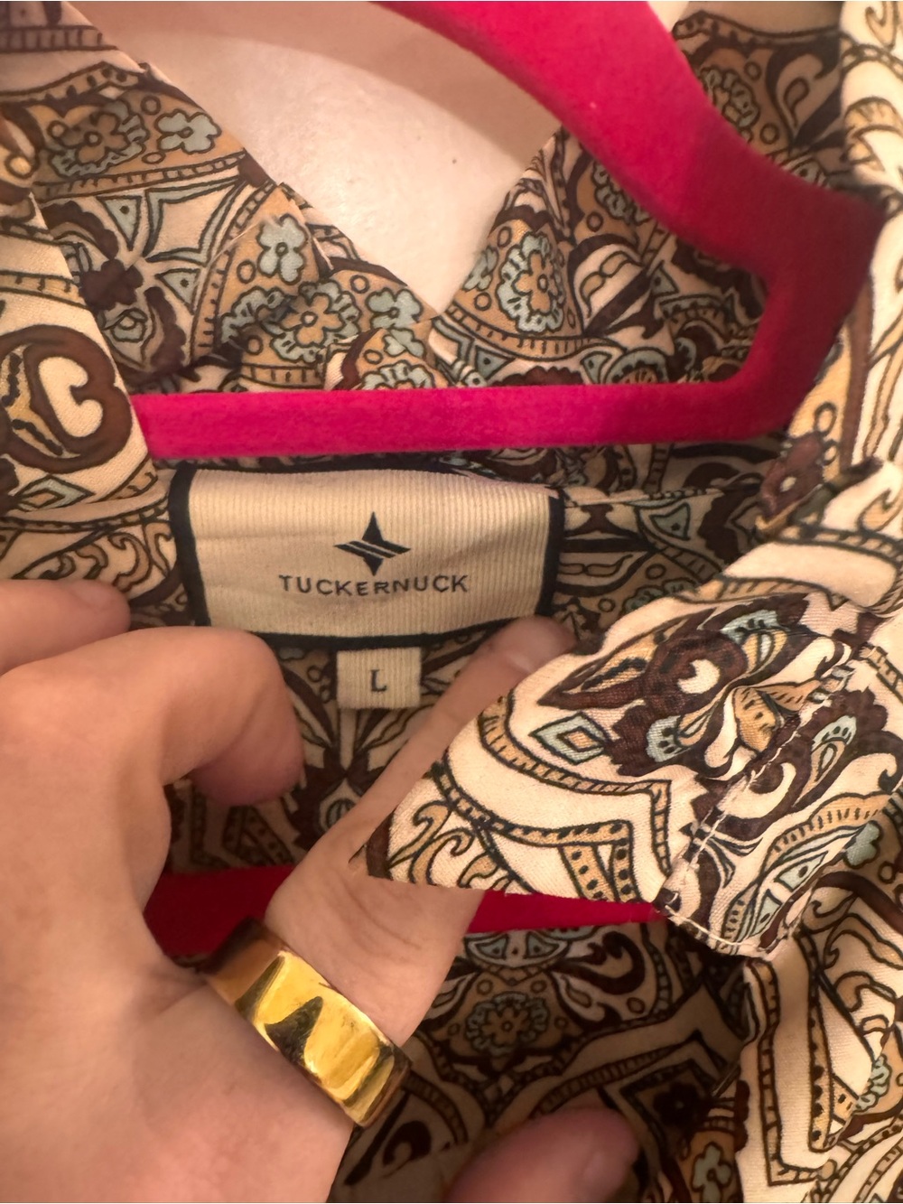Tuckernuck Cream and Brown Patterned Peplum Tunic Dress - Picture 2 of 8